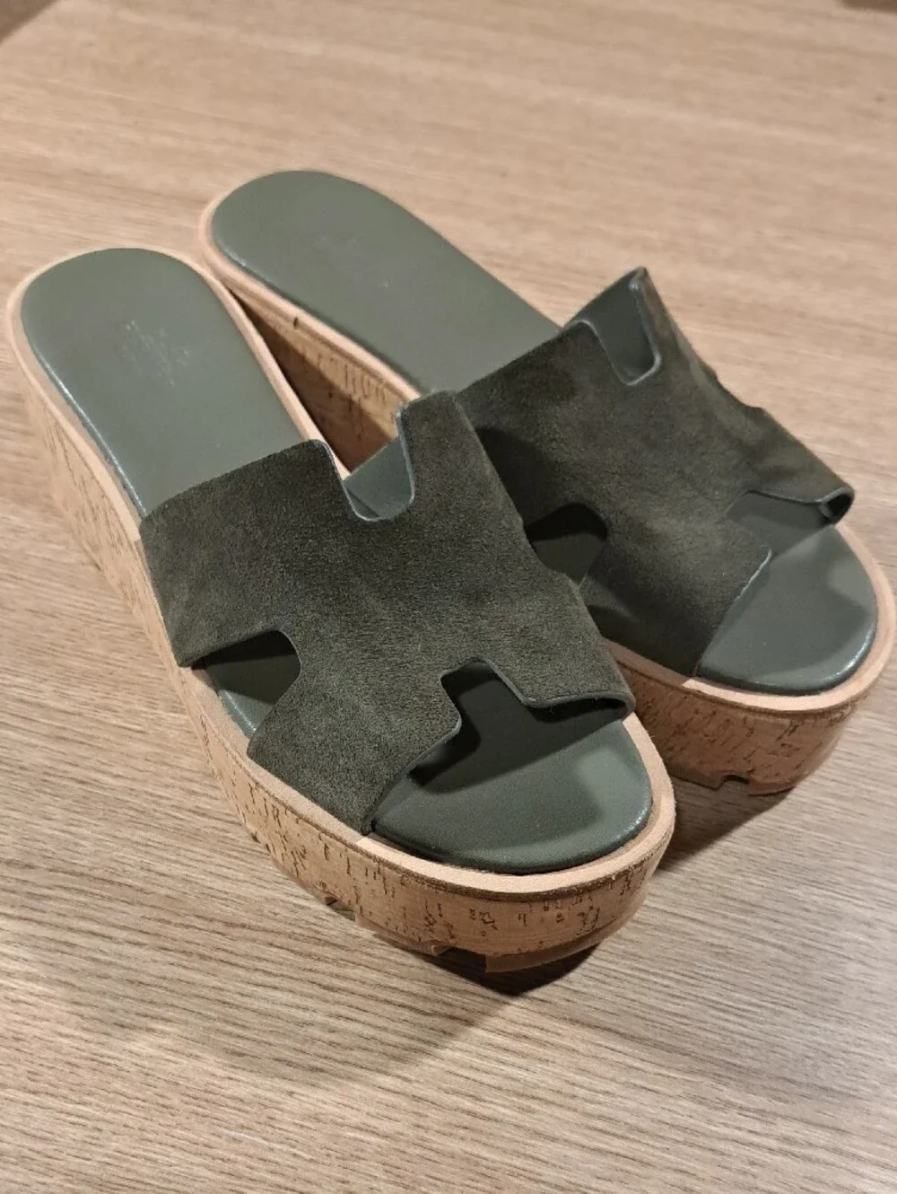 Unbranded Olive Suede Cork EZE 30 Style Platform Slides 8